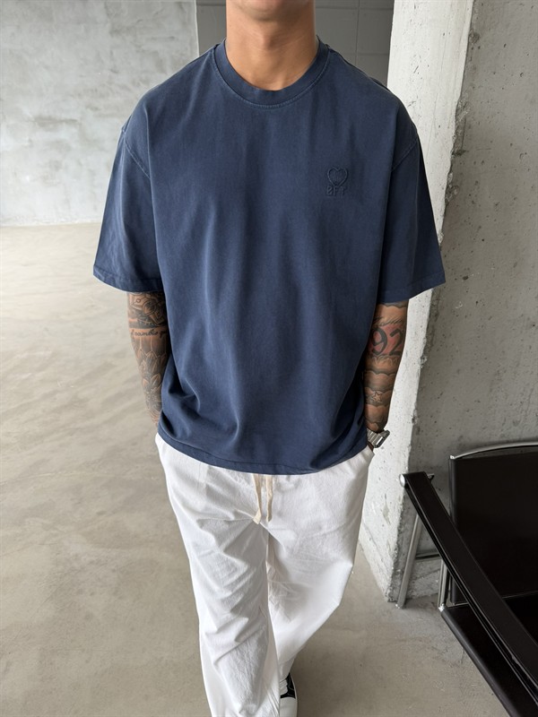 2FT Acid Yıkamalı Basic T-Shirt - Lacivert
