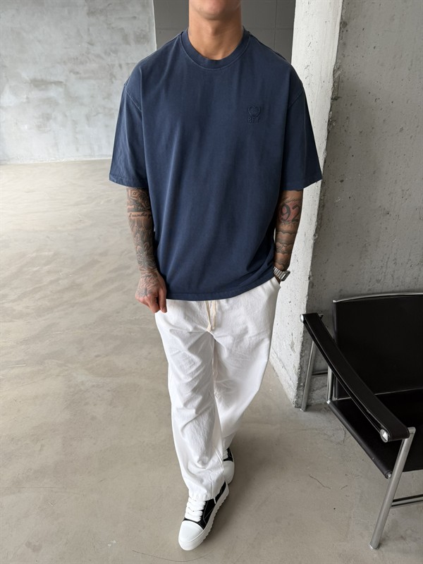 2FT Acid Yıkamalı Basic T-Shirt - Lacivert