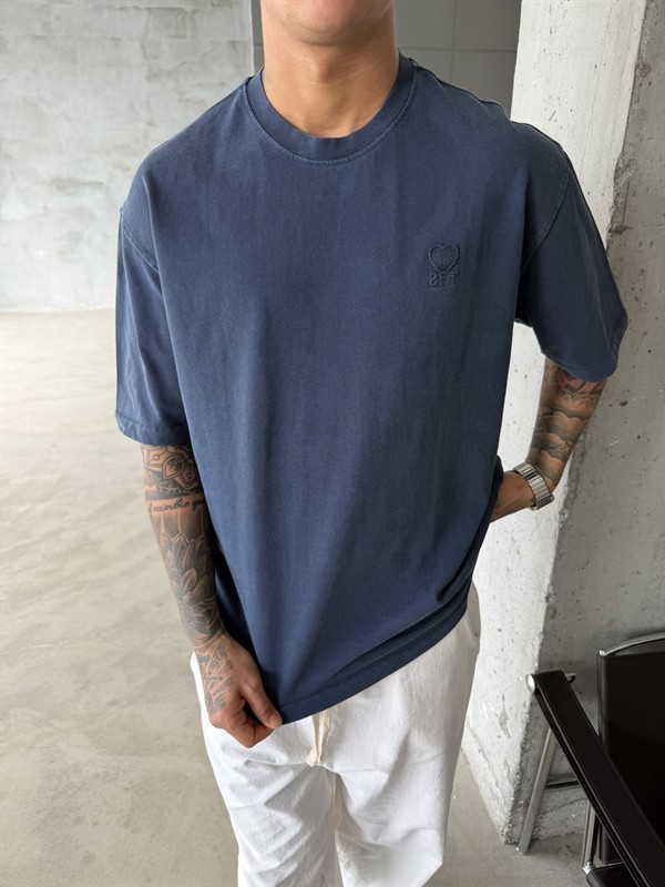 2FT Acid Yıkamalı Basic T-Shirt - Lacivert