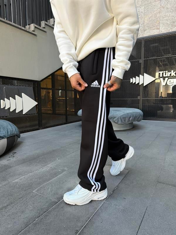 3 İplik Premium Üç Şeritli Baggy Eşofman - Siyah