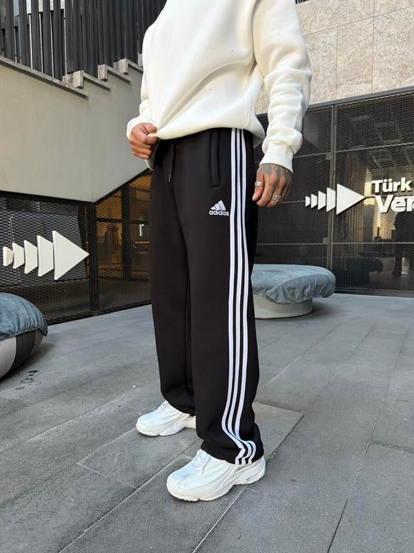 3 İplik Premium Üç Şeritli Baggy Eşofman - Siyah