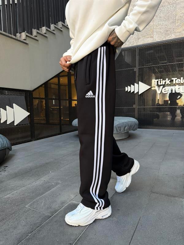 3 İplik Premium Üç Şeritli Baggy Eşofman - Siyah