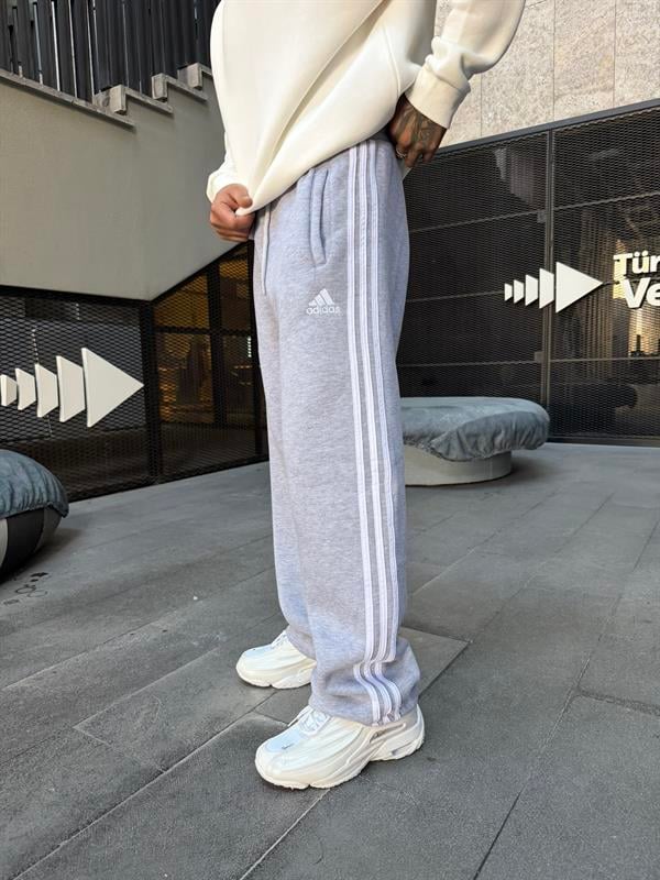 3 İplik Premium Üç Şeritli Baggy Eşofman - Gri