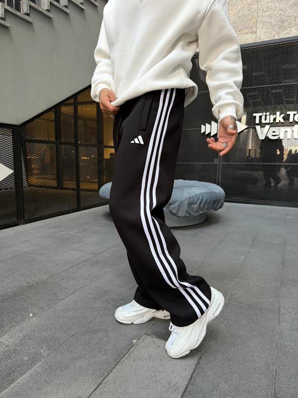 3 İplik Premium Üç Şeritli Enjeksiyon Baggy Eşofman - Siyah