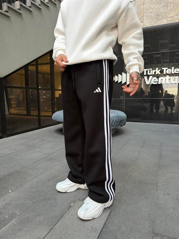 3 İplik Premium Üç Şeritli Enjeksiyon Baggy Eşofman - Siyah