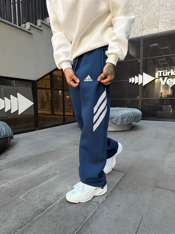 3 İplik Premium Yan Şerit Baskı Eşofman - İndigo