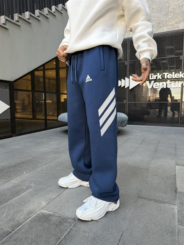 3 İplik Premium Yan Şerit Baskı Eşofman - İndigo