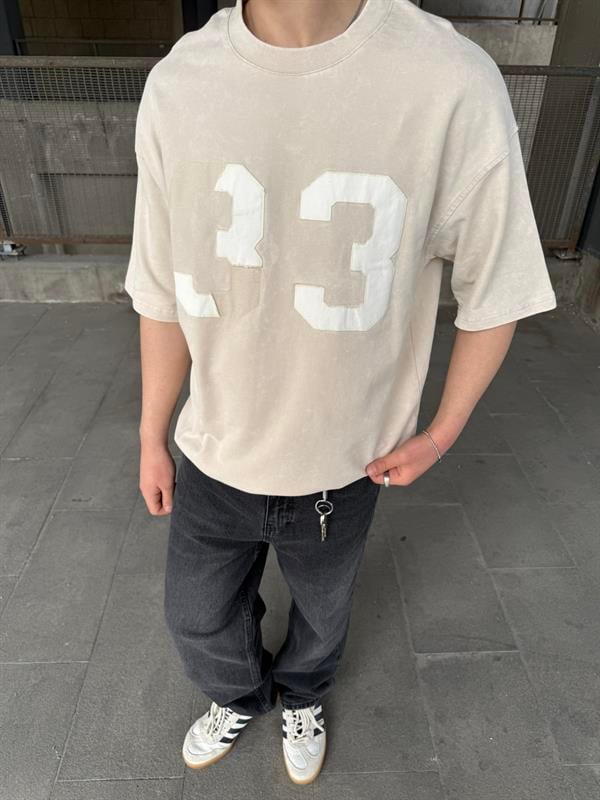 33 Pacht Detaylı Oversize T-Shirt - Bej