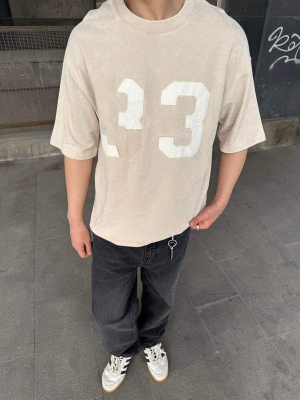 33 Pacht Detaylı Oversize T-Shirt - Bej