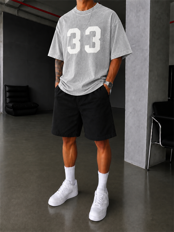 33 Pacht Detaylı Oversize T-Shirt - Gri