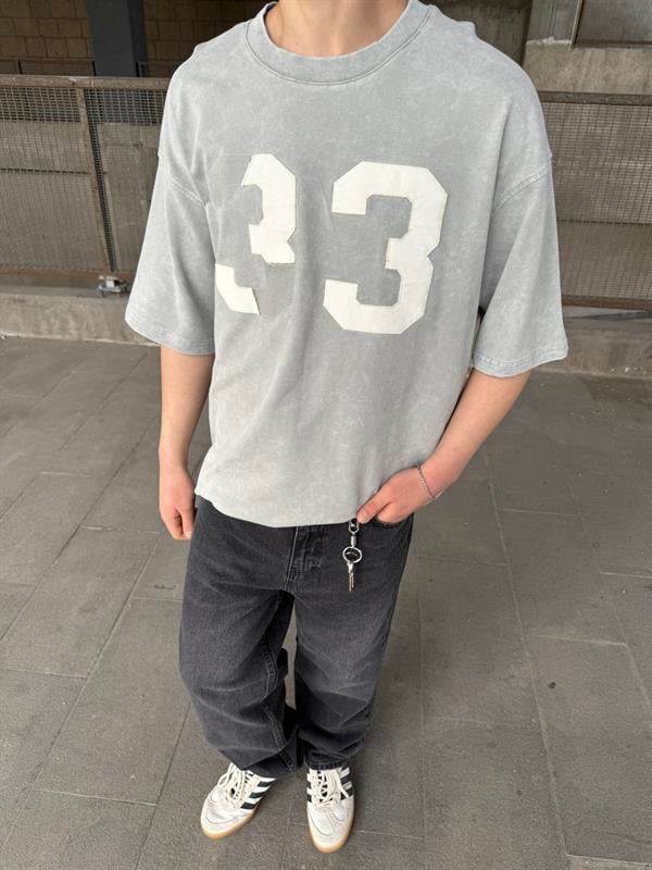 33 Pacht Detaylı Oversize T-Shirt - Gri