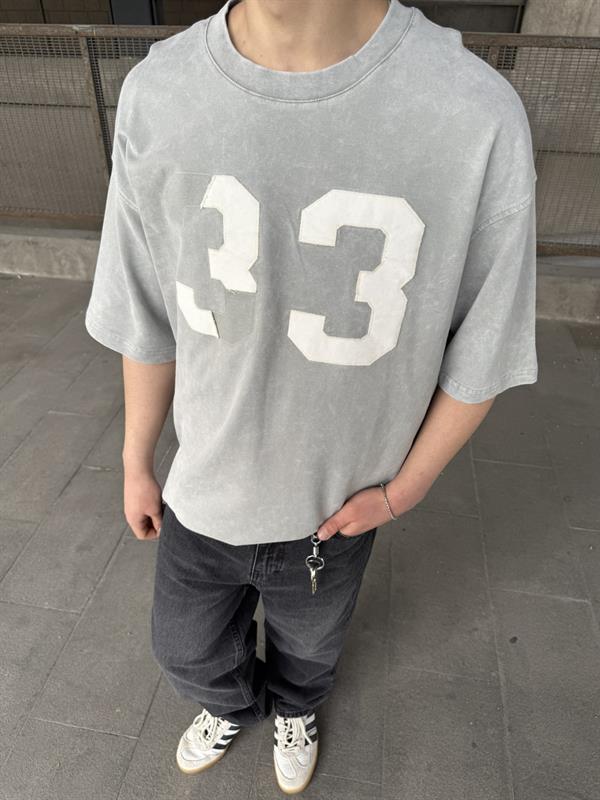 33 Pacht Detaylı Oversize T-Shirt - Gri