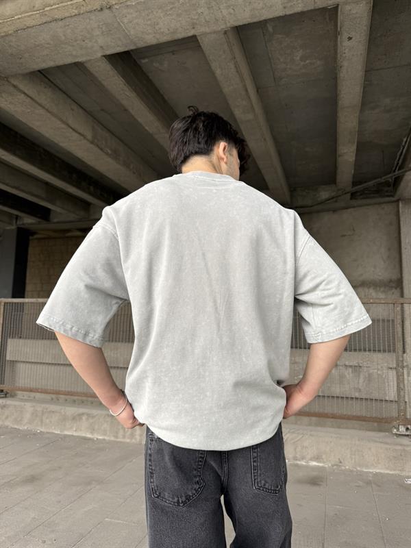 33 Pacht Detaylı Oversize T-Shirt - Gri