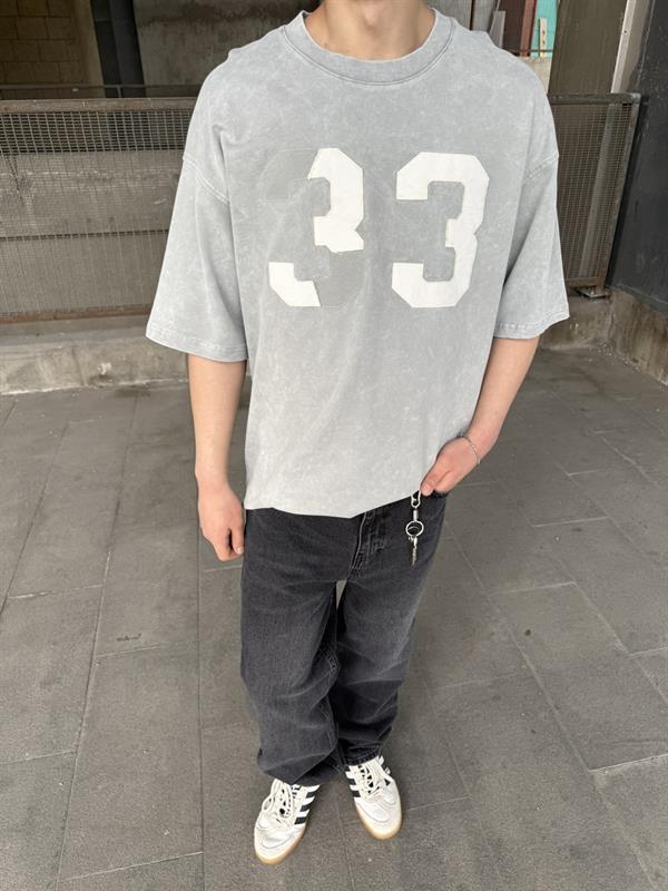 33 Pacht Detaylı Oversize T-Shirt - Gri