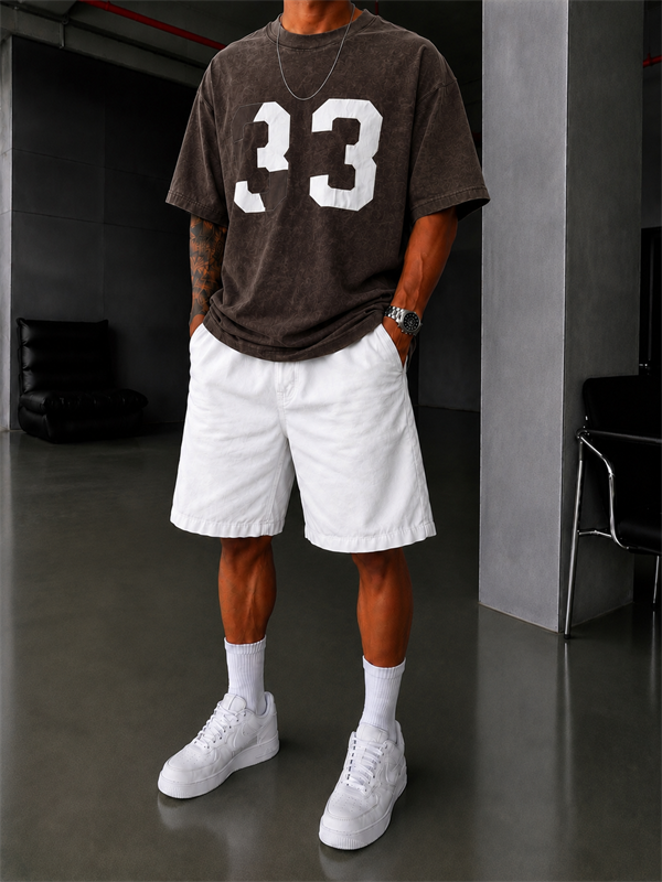 33 Pacht Detaylı Oversize T-Shirt - Kahve