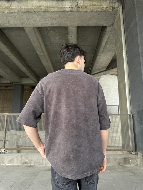 33 Pacht Detaylı Oversize T-Shirt - Kahve
