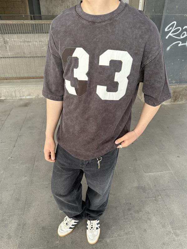 33 Pacht Detaylı Oversize T-Shirt - Kahve