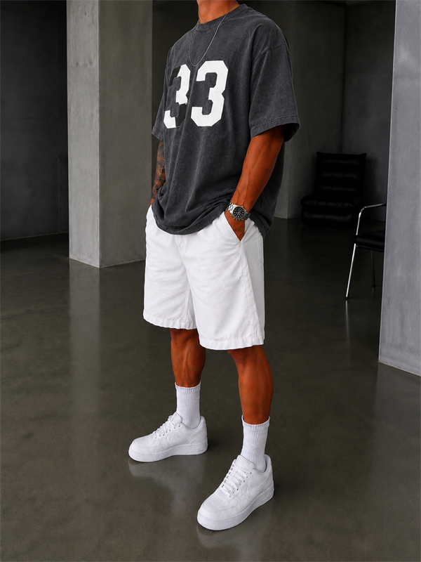 33 Pacht Detaylı Oversize T-Shirt - Siyah