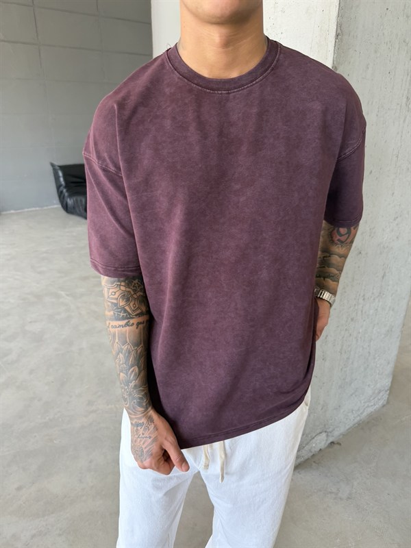 362 Premium Acid Yıkama Basic T-Shirt - Mürdün