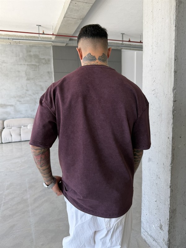 362 Premium Acid Yıkama Basic T-Shirt - Mürdün