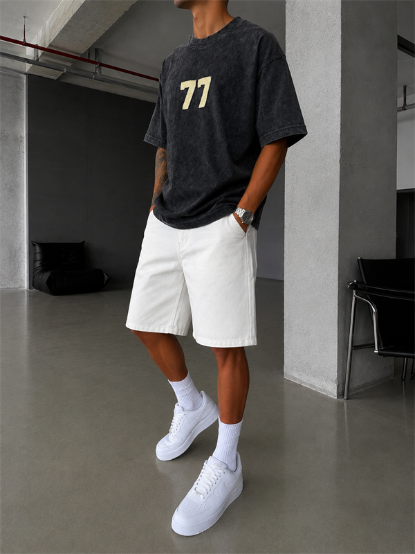 77 Nakışlı Premium Yıkamalı T-Shirt