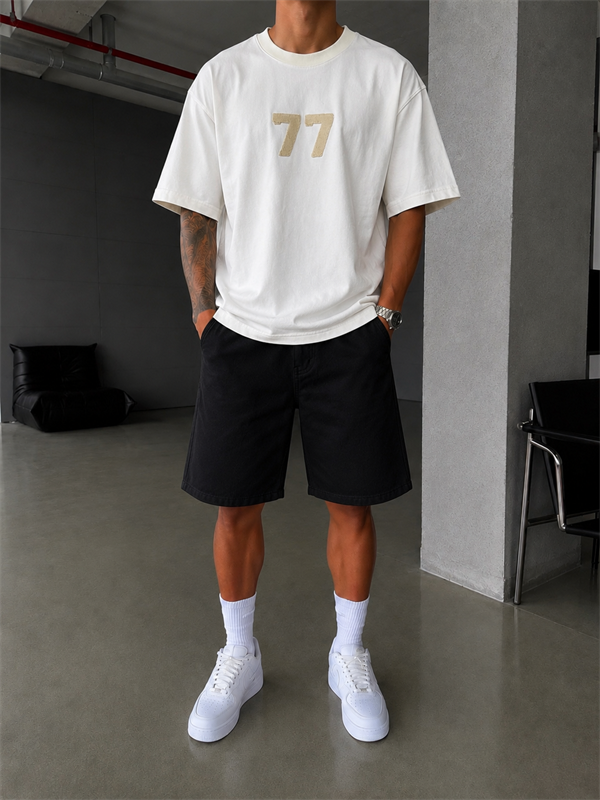 77 Nakışlı Premium Yıkamalı T-Shirt