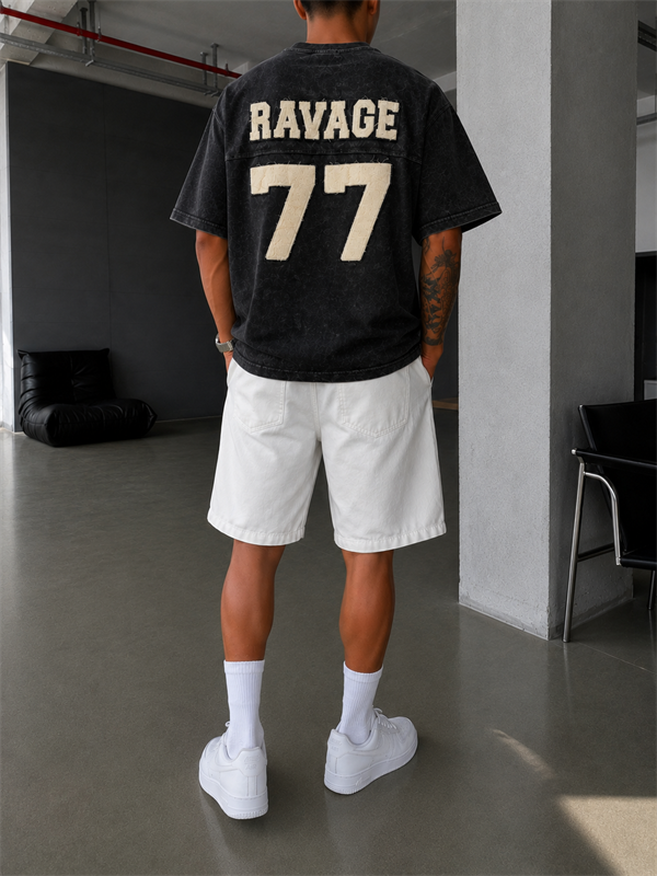77 Nakışlı Premium Yıkamalı T-Shirt