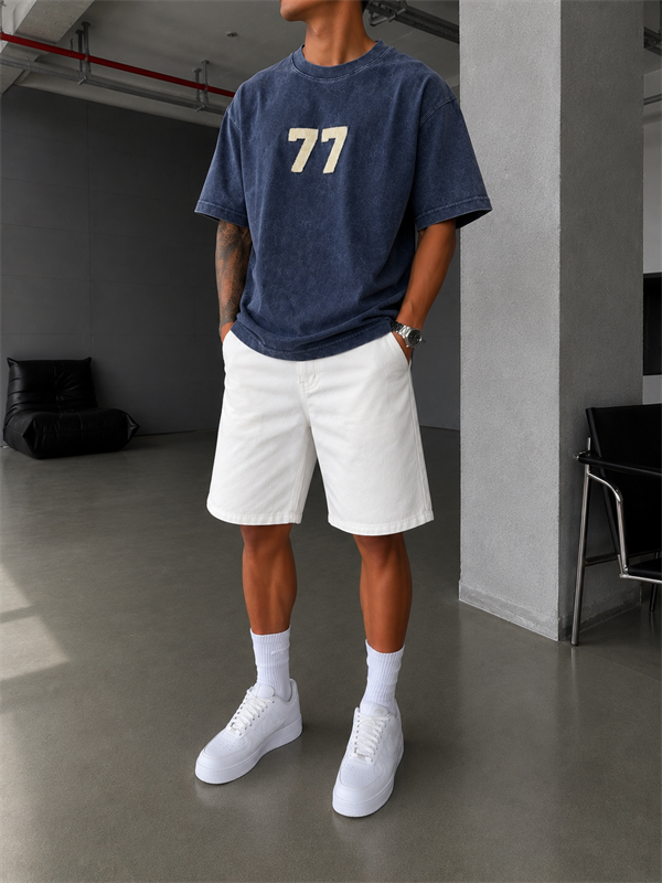 77 Nakışlı Premium Yıkamalı T-Shirt