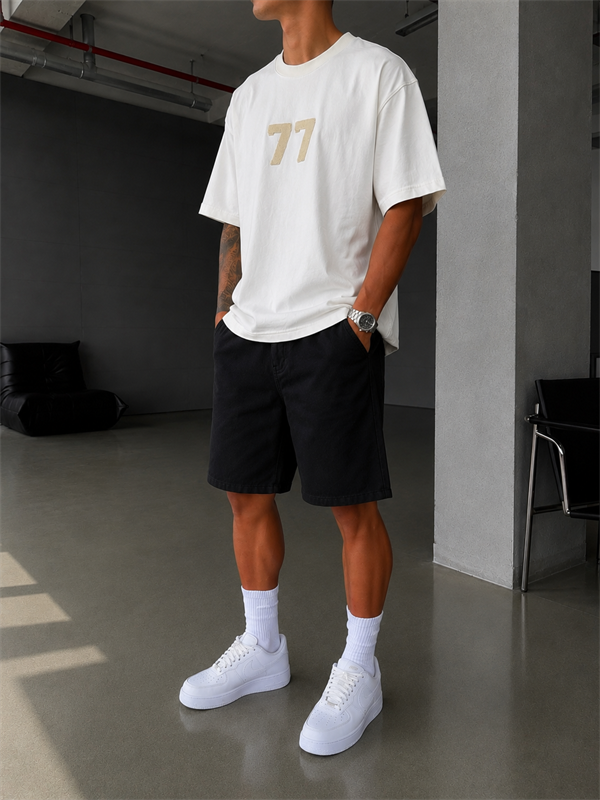 77 Nakışlı Premium Yıkamalı T-Shirt