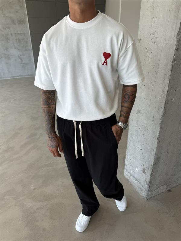 A Kalp Nakışlı Basic T-Shirt - Beyaz