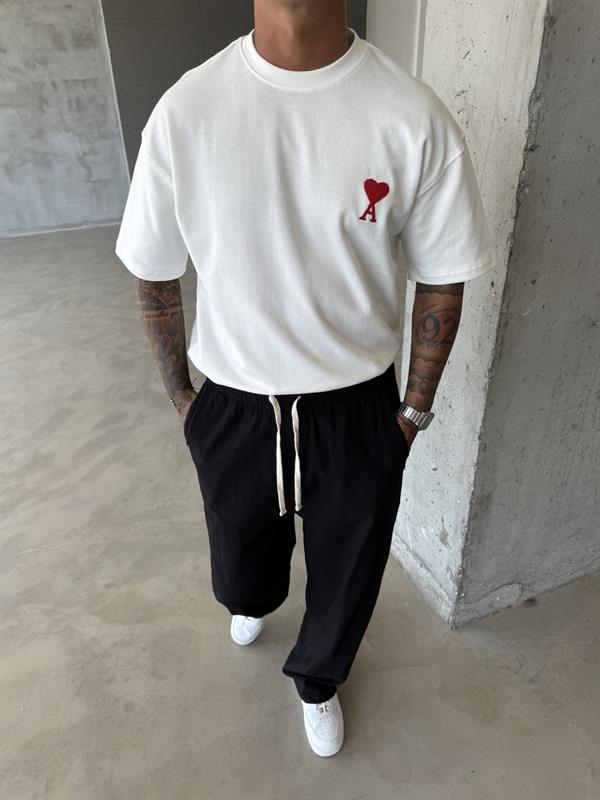 A Kalp Nakışlı Basic T-Shirt - Beyaz