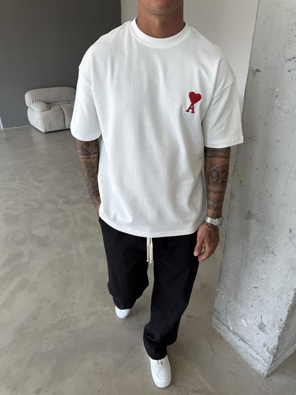 A Kalp Nakışlı Basic T-Shirt - Beyaz