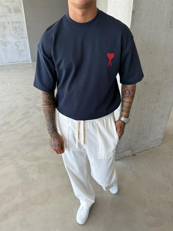 A Kalp Nakışlı Basic T-Shirt - Lacivert