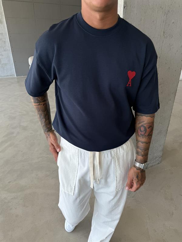 A Kalp Nakışlı Basic T-Shirt - Lacivert