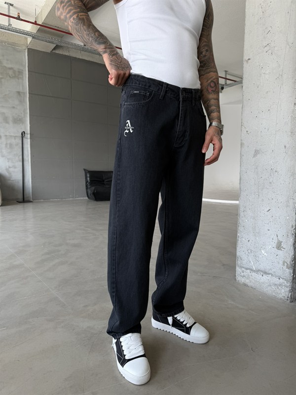 A Nakışlı Basic Premium Baggy Pantolon - Antrasit