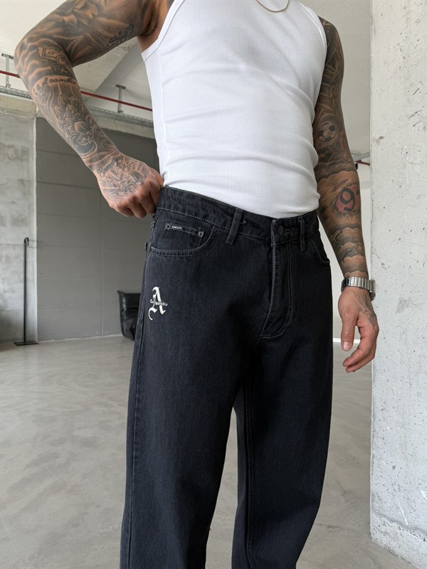 A Nakışlı Basic Premium Baggy Pantolon - Antrasit