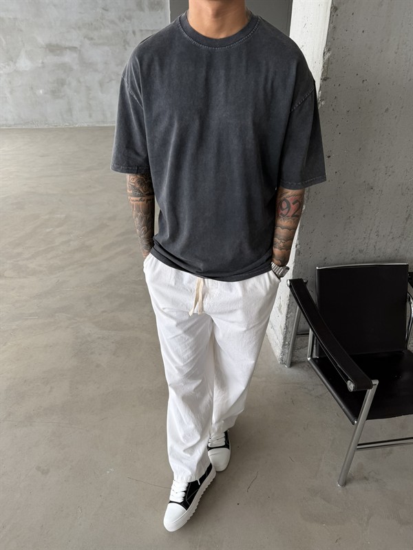 Acid Basic Yıkamalı T-Shirt - Siyah