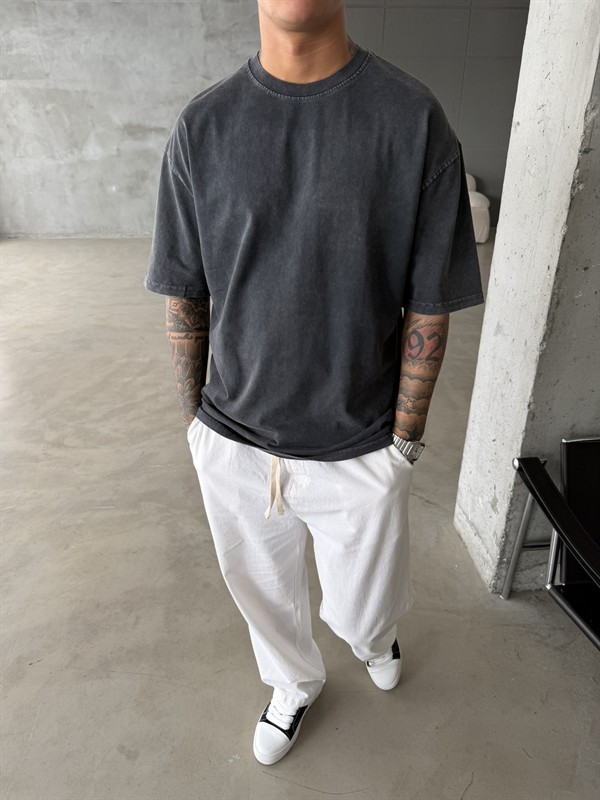 Acid Basic Yıkamalı T-Shirt - Siyah