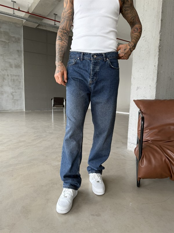 Acid Yıkamalı Baggy Pantolon - İndigo