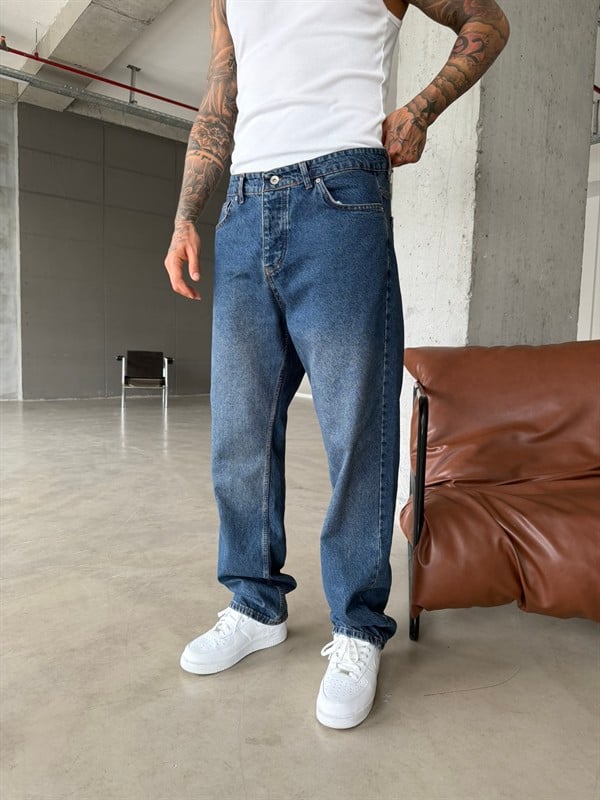 Acid Yıkamalı Baggy Pantolon - İndigo