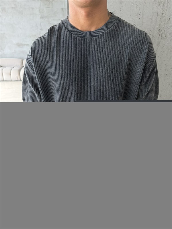 Acid Yıkamalı Fittilli Basic T-Shirt - Siyah