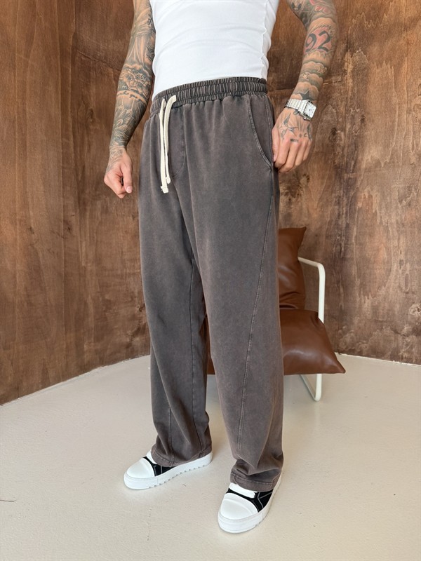 Acid Yıkamalı Premium Baggy Eşofman - Kahve