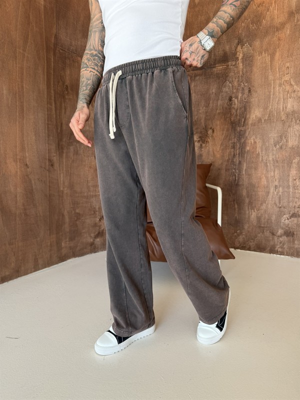 Acid Yıkamalı Premium Baggy Eşofman - Kahve