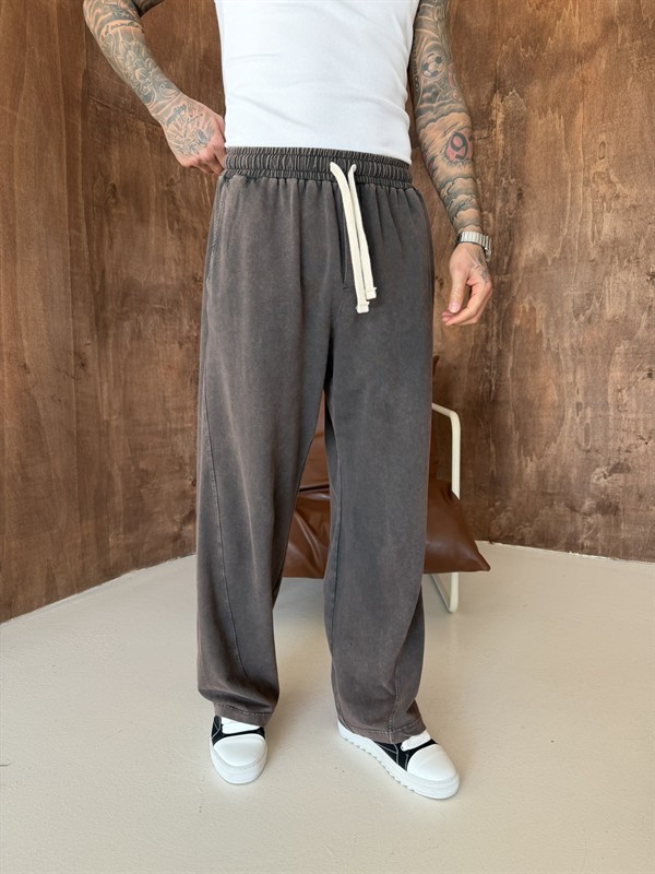 Acid Yıkamalı Premium Baggy Eşofman - Kahve