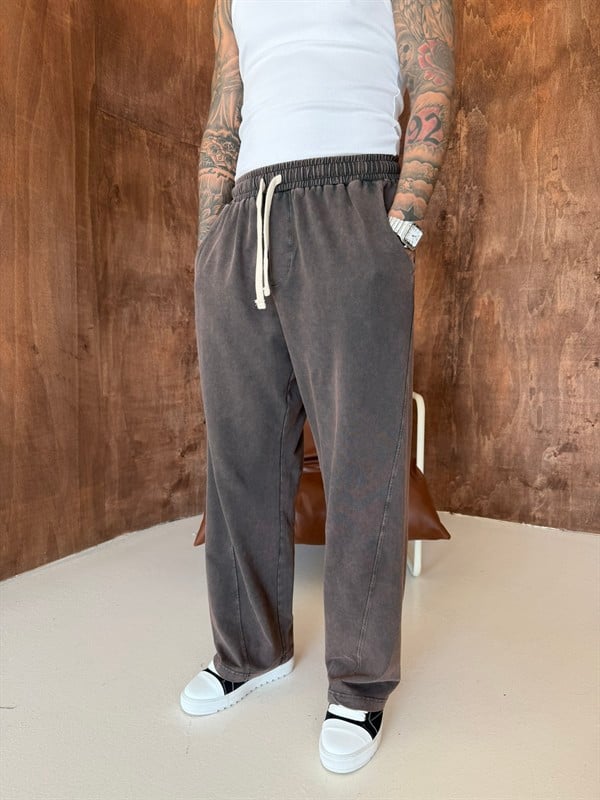 Acid Yıkamalı Premium Baggy Eşofman - Kahve