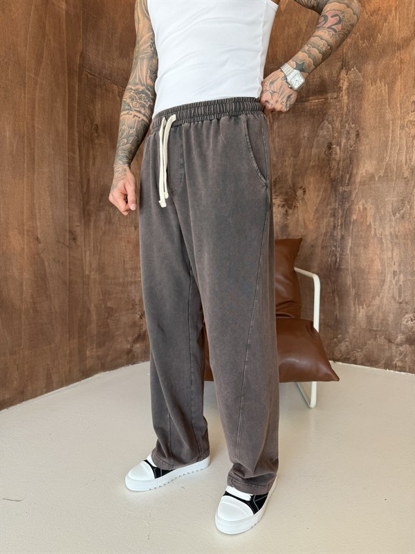 Acid Yıkamalı Premium Baggy Eşofman - Kahve