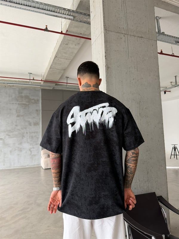 Acid Yıkamalı SW Premium Baskılı T-Shirt-Siyah
