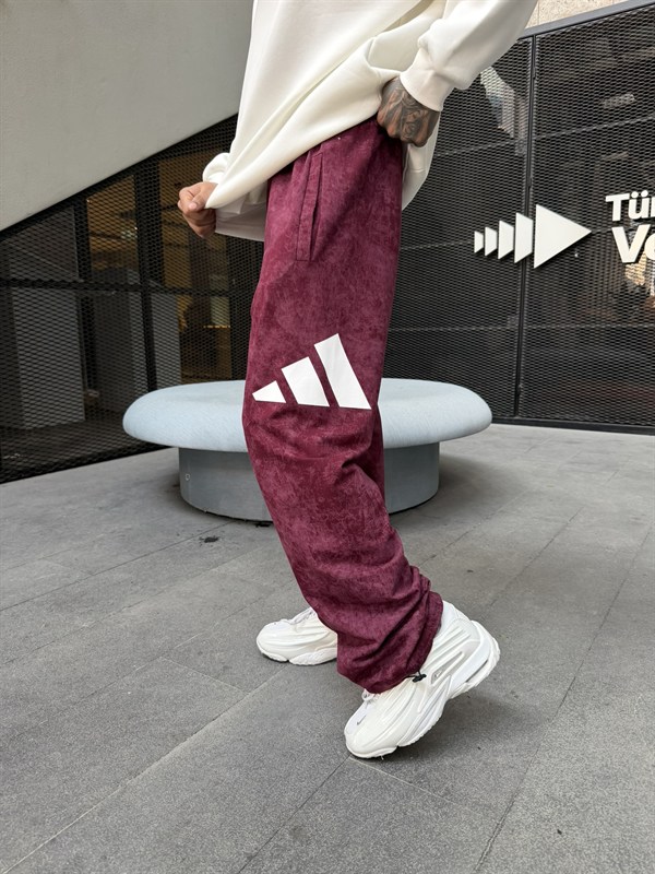 AD Büyük Baskı Acid Yıkamalı Basic Eşofman - Bordo