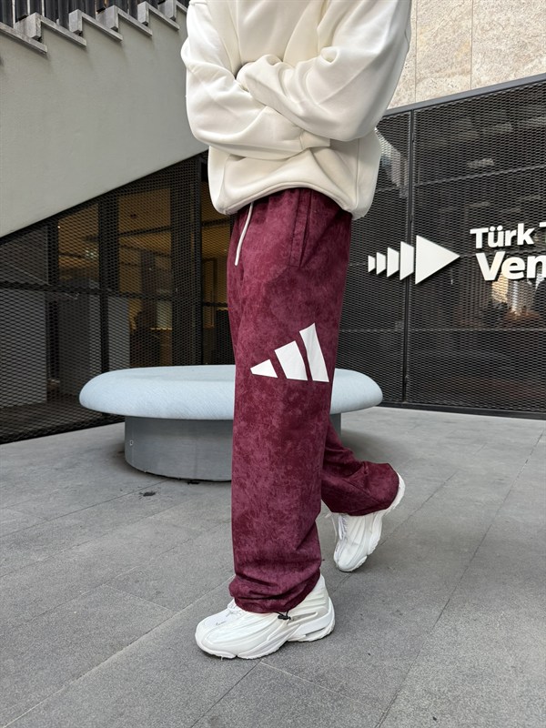 AD Büyük Baskı Acid Yıkamalı Basic Eşofman - Bordo