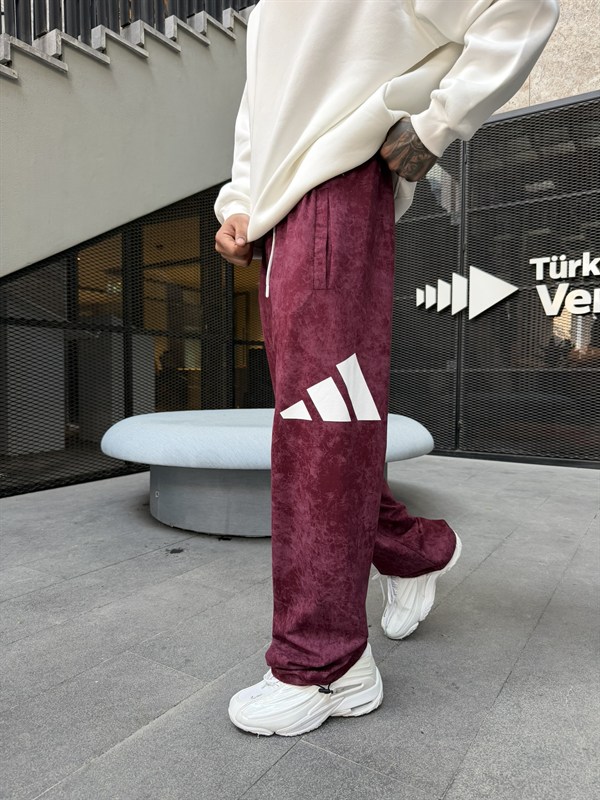 AD Büyük Baskı Acid Yıkamalı Basic Eşofman - Bordo